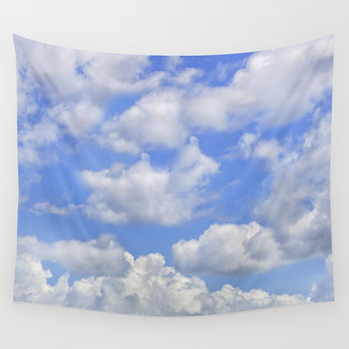 Fluffy clouds blue sky sunny day Wall Tapestry