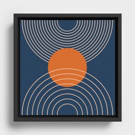 Geometric Lines in Orange and Navy Blue 2 (Sun and Rainbow Abstract) Framed Canvas