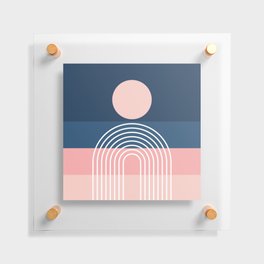 Geometric Rainbow Sun Abstract 13 in Navy Blue Pale Pink Floating Acrylic Print