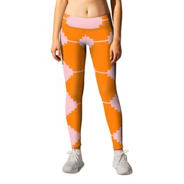 Cheerful Retro Orange + Pink Kilim Pattern Leggings