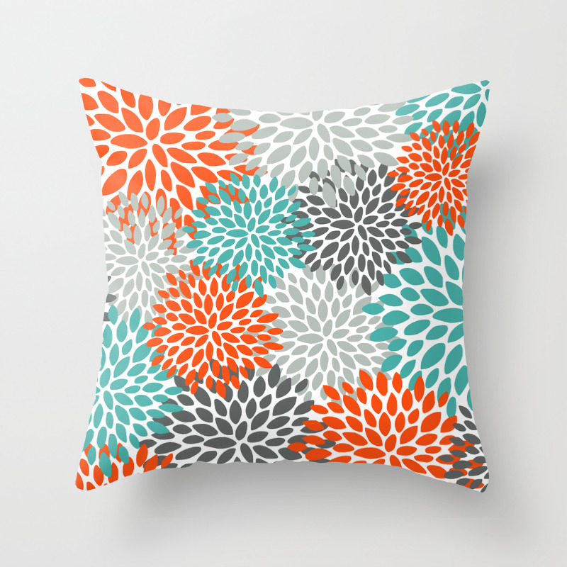 Multicolor Gray & Gold Publishing Flowers Pattern in White & Pink on Teal AEY654 Throw Pillow 16x16 