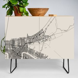 New Orleans USA - Black and White City Map Credenza