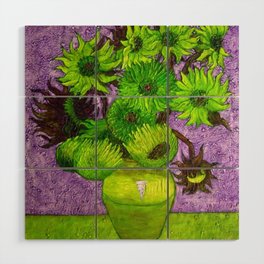 Vincent van Gogh Twelve green sunflowers in a vase still life with purple background portrait painting Wood Wall Art