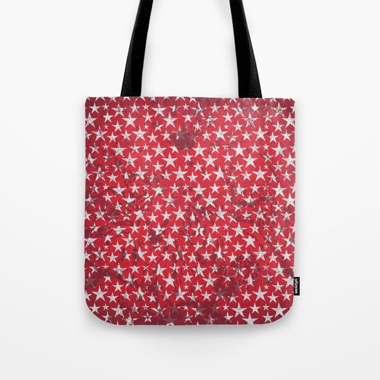 White stars on red grunge textured background Tote Bag