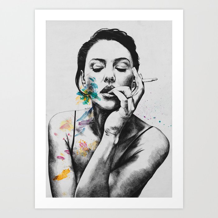 Monica Bellucci sexy portrait | smoking woman drawing Art Print by Marco  Paludet Art | Society6