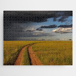 South Africa Photography - Desolate Road Going Through A Savannah Jigsaw Puzzle