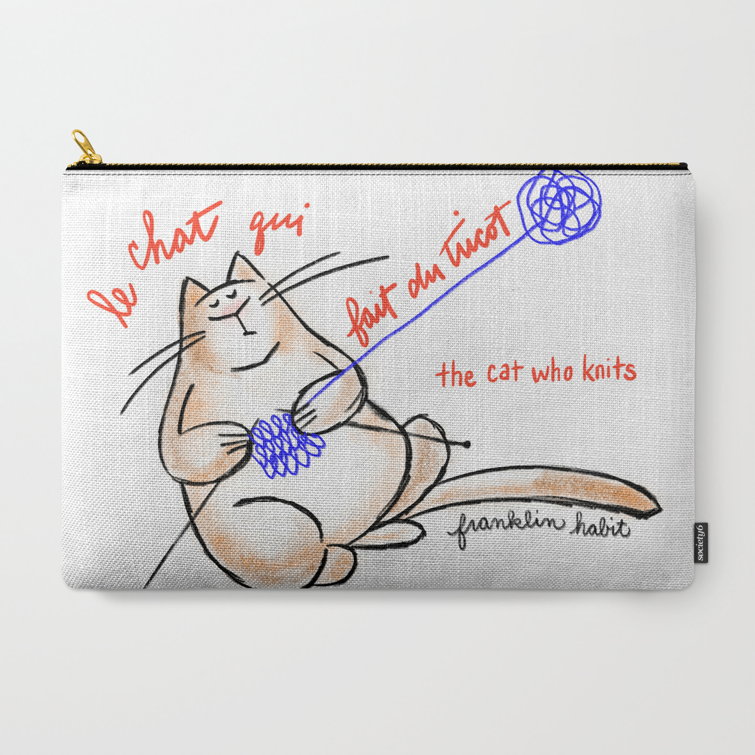 Le Chat Qui Fait Du Tricot The Cat Who Knits Carry All Pouch By Franklinhabit Society6