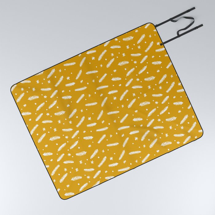 Christmas branches and stars - yellow and white Picnic Blanket