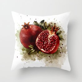 Pomegranate-Art-Print-Fruit-Watercolor Throw Pillow