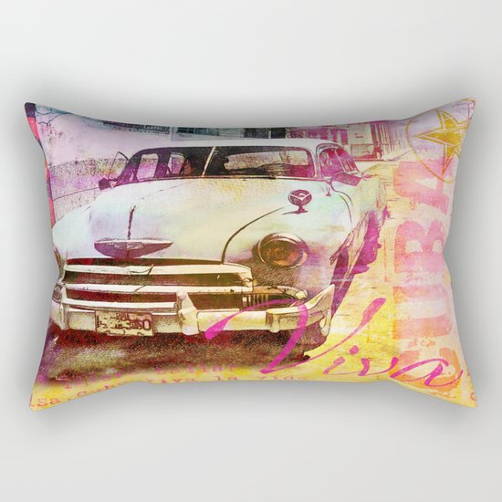 Viva Cuba retro car mixed media art Rectangular Pillow