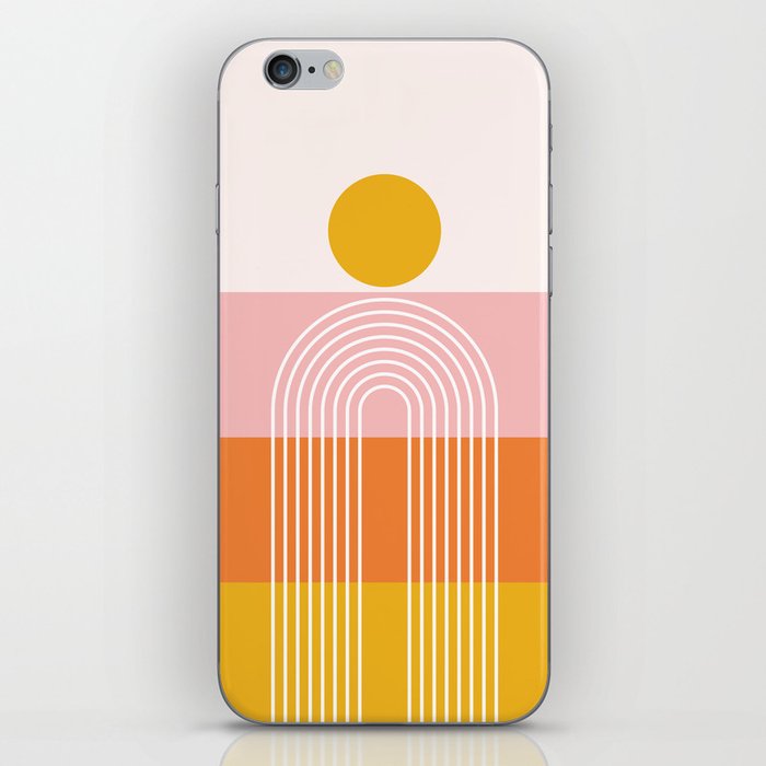 Geometric Rainbow Sun Abstract 3 in Retro Pink Orange Gold iPhone Skin