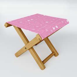 Pink and White Doodle Kitten Faces Pattern Folding Stool
