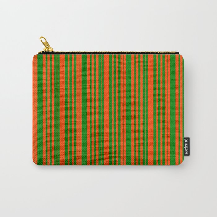 Red & Green Colored Pattern of Stripes Carry-All Pouch