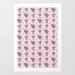 Cute Koala Pattern - Pink Art Print