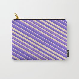 [ Thumbnail: Purple, Slate Blue, and Tan Colored Striped Pattern Carry-All Pouch ]