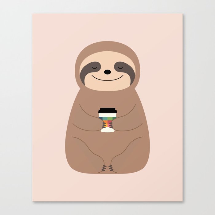 Sloth Coffee Time Canvas Print