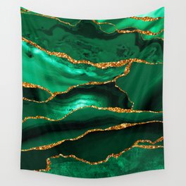 Abstract Green And Gold Emerald Marble Landscape  Wall Tapestry