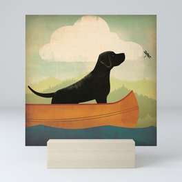 Black Lab Labrador Retriever Dog Canoe Ride Mini Art Print