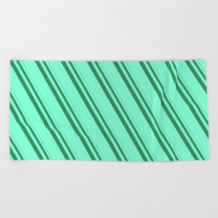 Sea Green and Aquamarine Colored Stripes Pattern Beach Towel