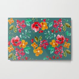 Poppies and Petals on Forest Green Metal Print