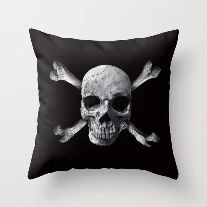 Jolly Roger - Black and White Throw Pillow