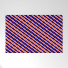 [ Thumbnail: Coral & Dark Blue Colored Stripes Pattern Welcome Mat ]