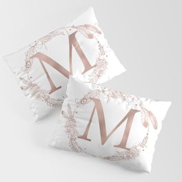 Letter M Rose Gold Pink Initial Monogram Pillow Sham