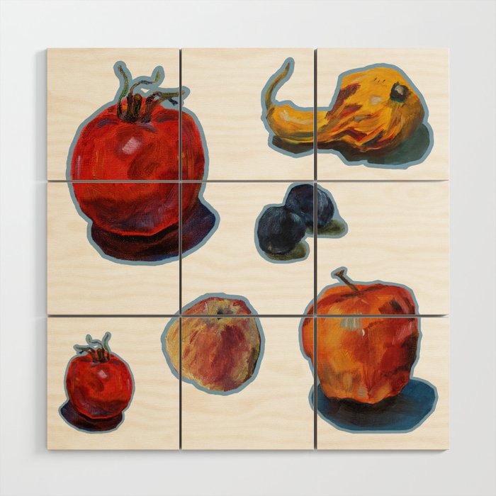 Mixed oil painted veggies on transparent background Wood Wall Art