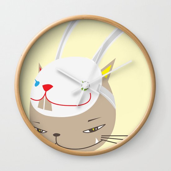 CAT WITH RABBITZ MASK Wall Clock