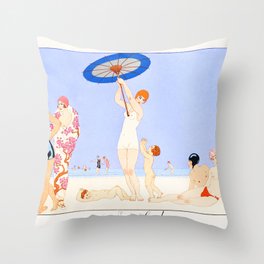 George Barbier Art Deco Fashion Illustration x Au Lido Plate No. 14 Throw Pillow