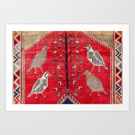 Persian Floral Rug With Several Birds Probably Quail Art Print