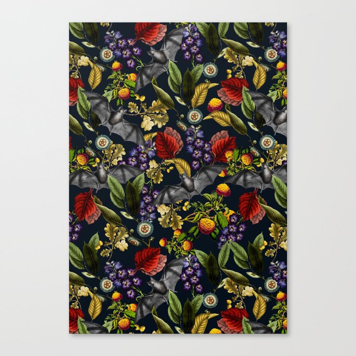Flying Fox and Floral Pattern Canvas Print