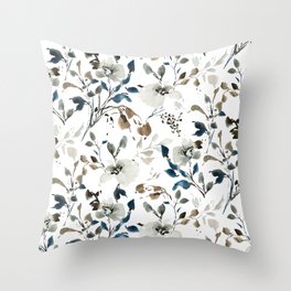Inky Blue Florals Throw Pillow