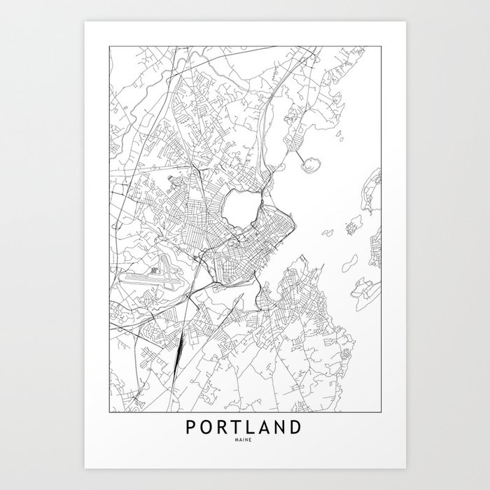 Portland Maine White Map Art Print