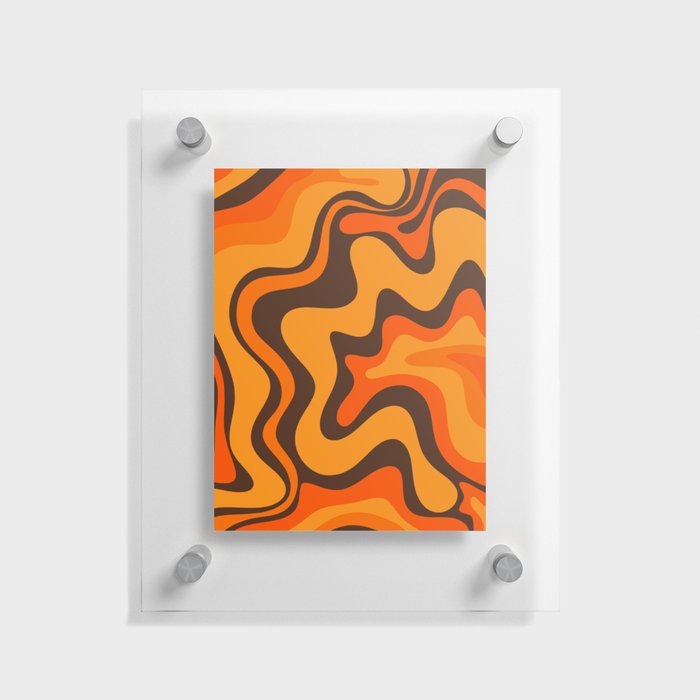 Retro Liquid Swirl Abstract Pattern in 70s Orange and Brown  Floating Acrylic Print