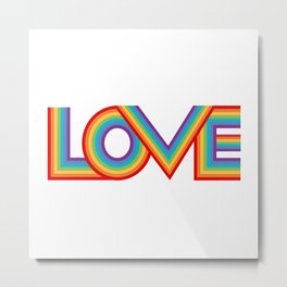 Love in Rainbow Stripes on White Metal Print