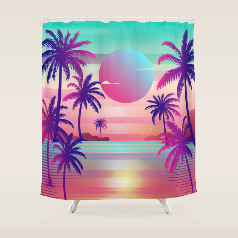 Sunset Palm Trees Vaporwave Aesthetic Shower Curtain By Edmproject Society6