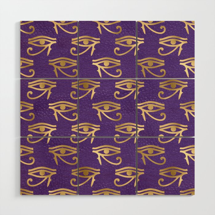 Eye of Hours Egyptian Hieroglyphic - Gold & Purple Wood Wall Art