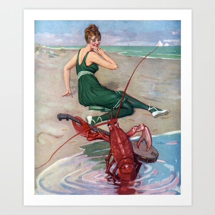 Lobster Attack! during your Vintage Beach Vacation Art Print