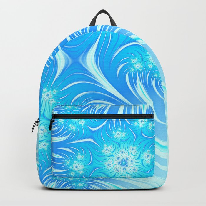 Abstract Christmas aqua blue white pattern. Frozen flowers Backpack