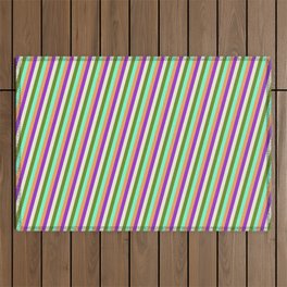[ Thumbnail: Colorful Beige, Green, Aquamarine, Brown, and Dark Orchid Colored Lines/Stripes Pattern Outdoor Rug ]