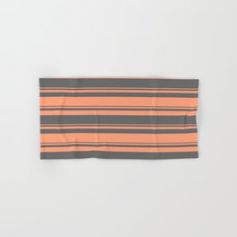 [ Thumbnail: Dim Gray & Light Salmon Colored Lined Pattern Hand & Bath Towel ]