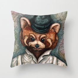 Cute Red Panda in Bowler hat Throw Pillow