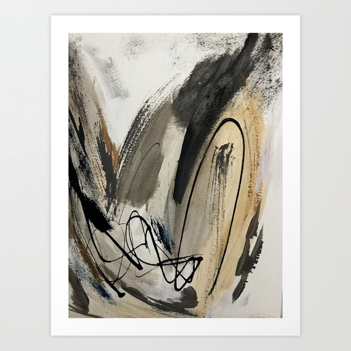 Drift 5 A Neutral Abstract Mixed Media Piece In Black White Gray Brown Art Print By Blushingbrushstudio