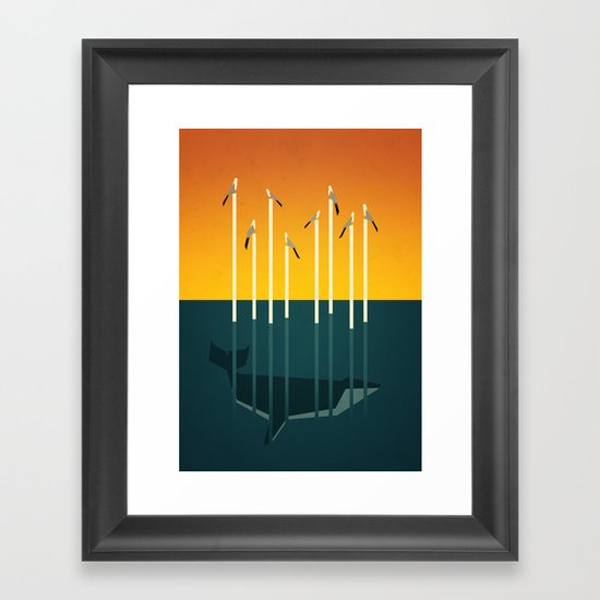 Seagulls and a whale Framed Art Print