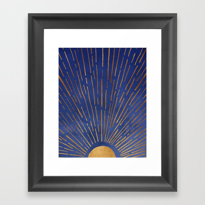 Twilight Blue and Metallic Gold Sunrise Framed Art Print