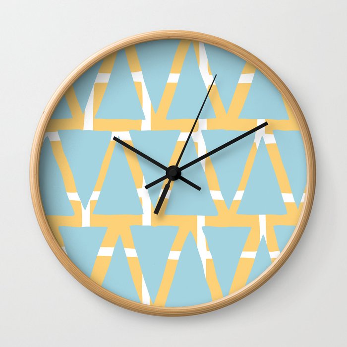 Blue and Yellow Arrowhead Print Wall Clock