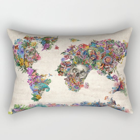 floral skull world map 2 Rectangular Pillow