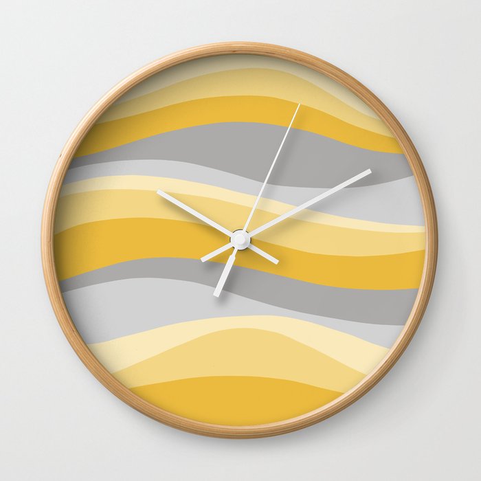 Wavy Lines Pattern Yellow and Grey Wall Clock