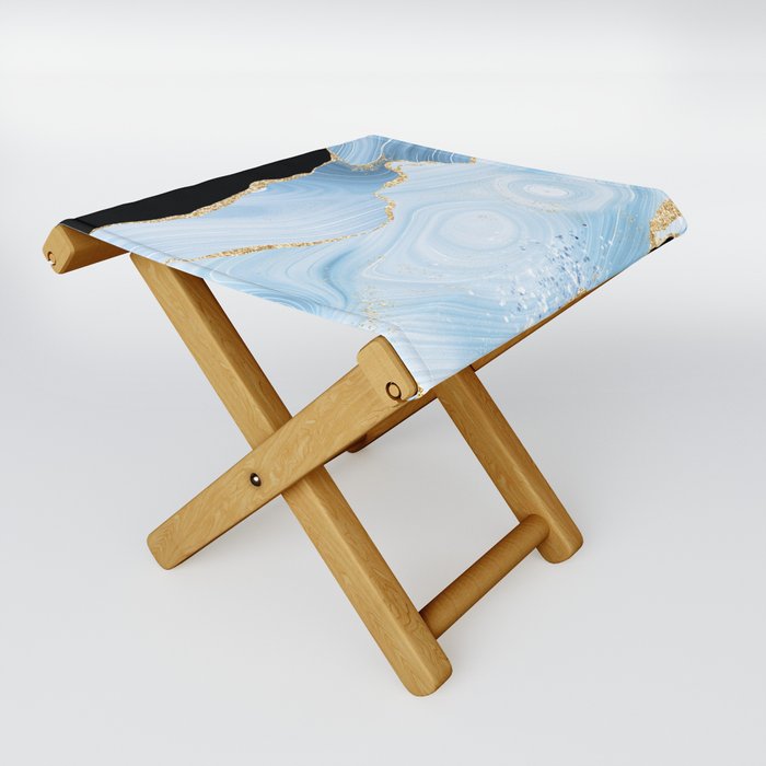 Blue & Gold Glitter Agate Texture 04 Folding Stool